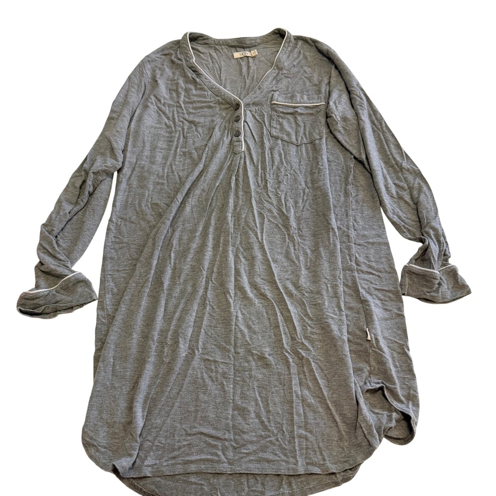 UGG Womens Gray Modal Blend Long Sleeve Henley Nightshirt Sleep Dress Size M